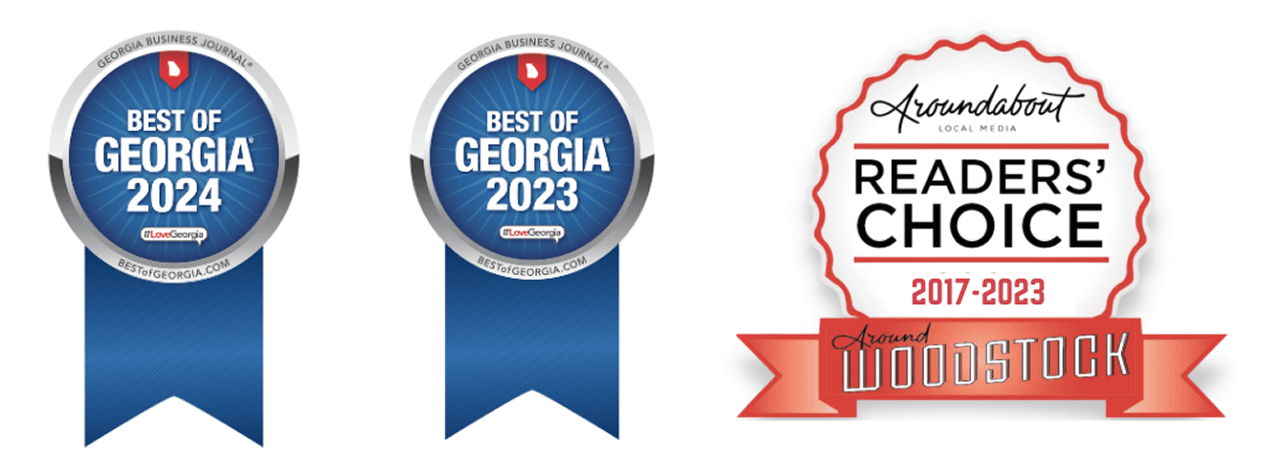 Paragon Accounting award badges including Best of Georgia 2023 and 2024, and Readers' Choice 2017–2023